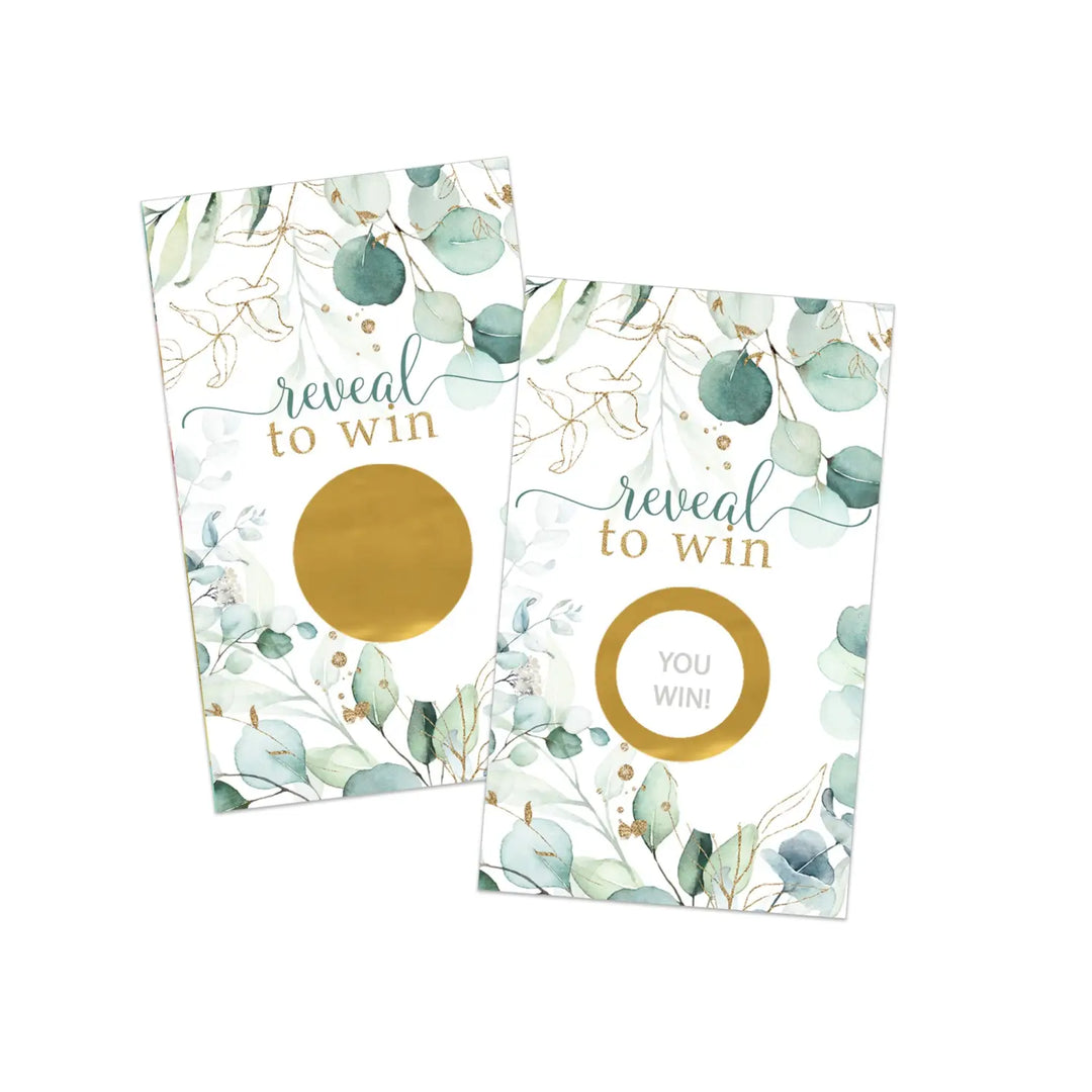 Bridal Shower Games - 30 Pack - Fun Scratch Off Raffle Cards Wedding Shower Game Engagement or Reception Ideas, Sage and Gold Eucalyptus Themes