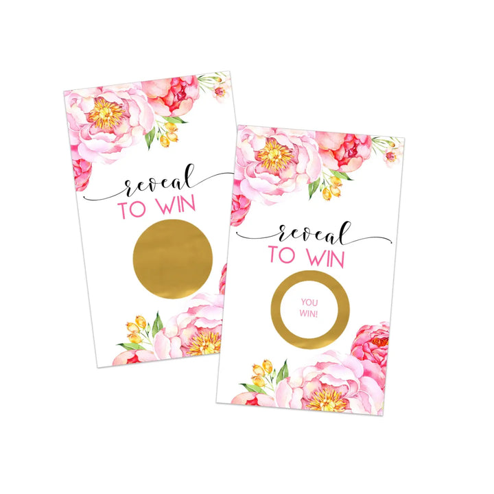 Garden party cottage floral scratch-off games (28 pack) - pink & gold wedding girls baby shower raffle tickets