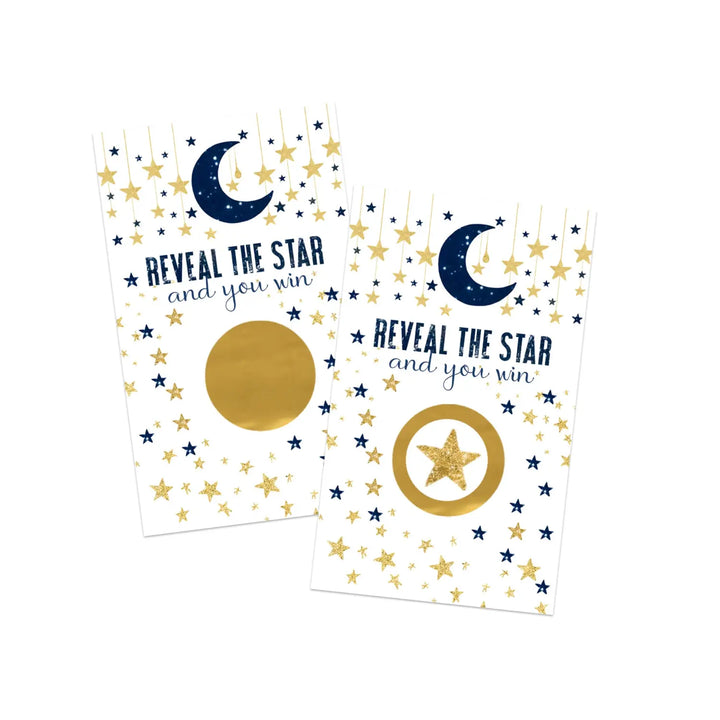 Twinkle Little Star Baby Shower Games for Boy - 30 Cards - Fun Scratch Off Game for Guest Prizes, Activities or Favors Ideas, Blue and Gold Theme