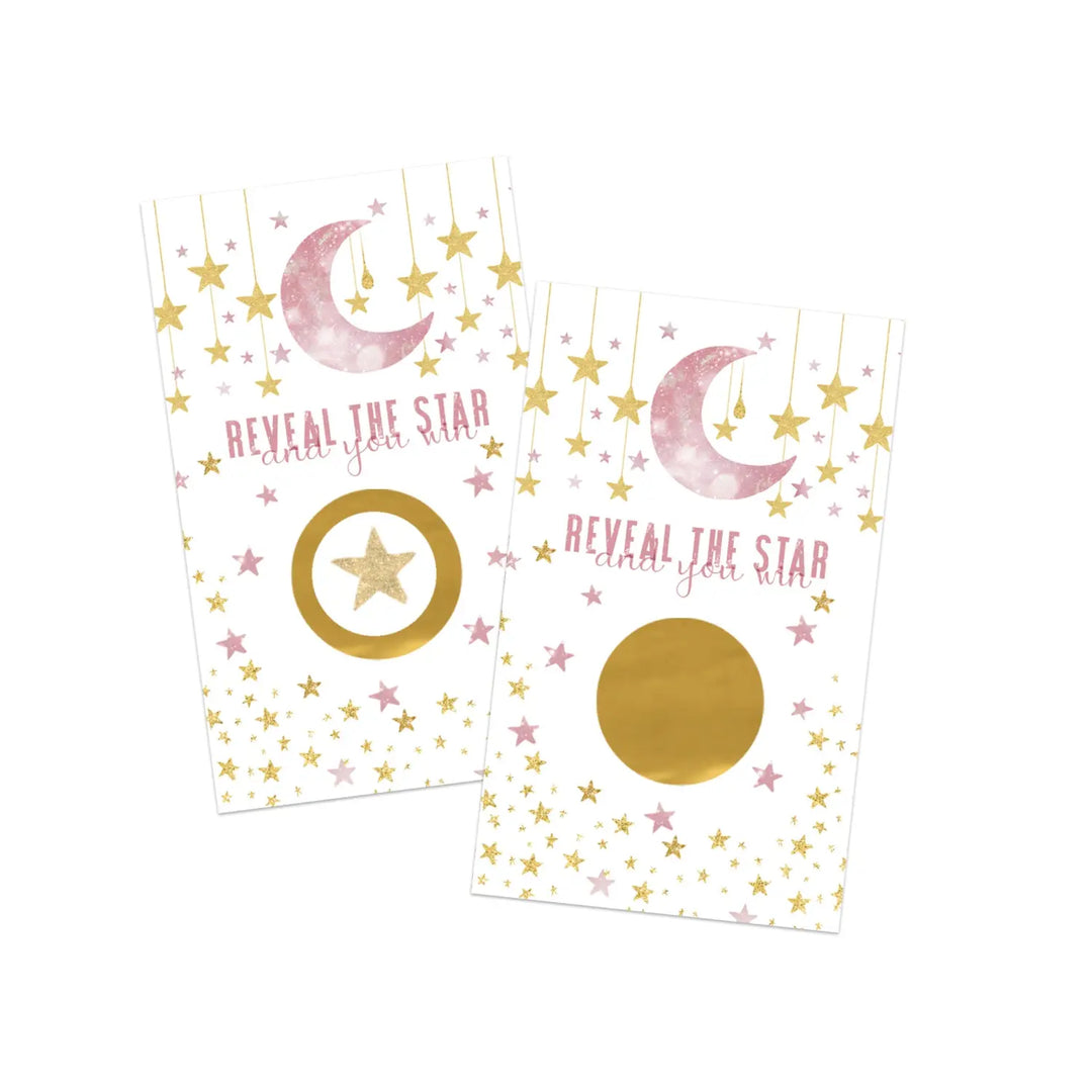 Twinkle Little Star Baby Shower Games Girls - 30 Cards - Fun Scratch Off Game for Guest Prizes, Activities and Favors Ideas, Pink and Gold Theme