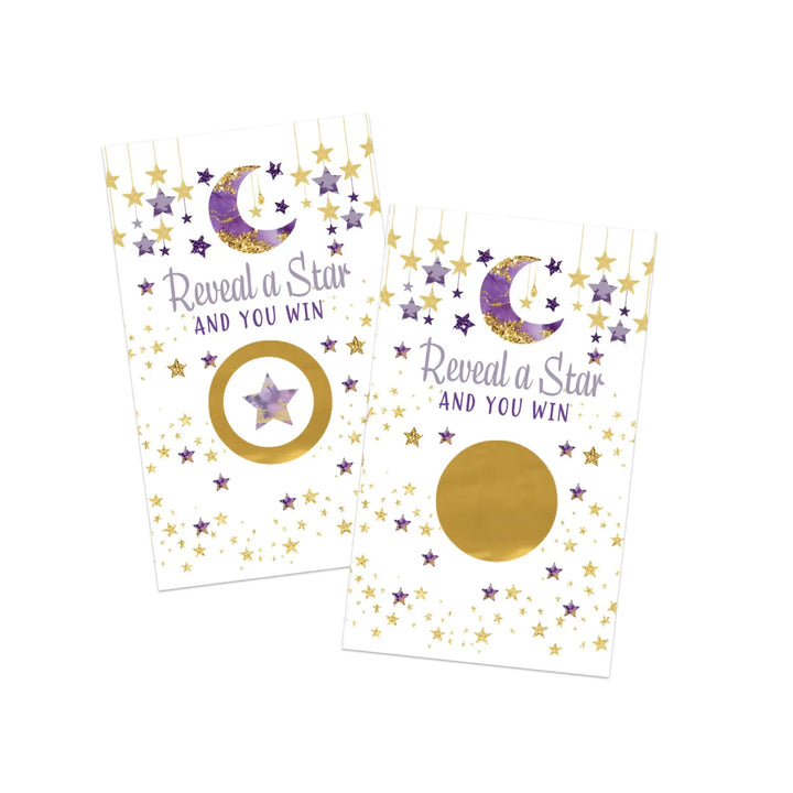 Twinkle Little Star Baby Shower Games for Girl - 30 Cards - Fun Scratch Off Game Guest Activities to Reveal Prizes Favors Ideas Purple and Gold Theme