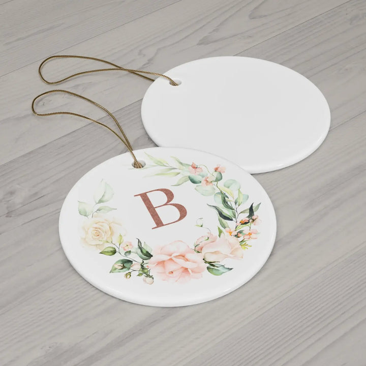 Personalized graceful floral ceramic ornament - initial - 4 unique shapes for holidays wedding mother’s day versatile