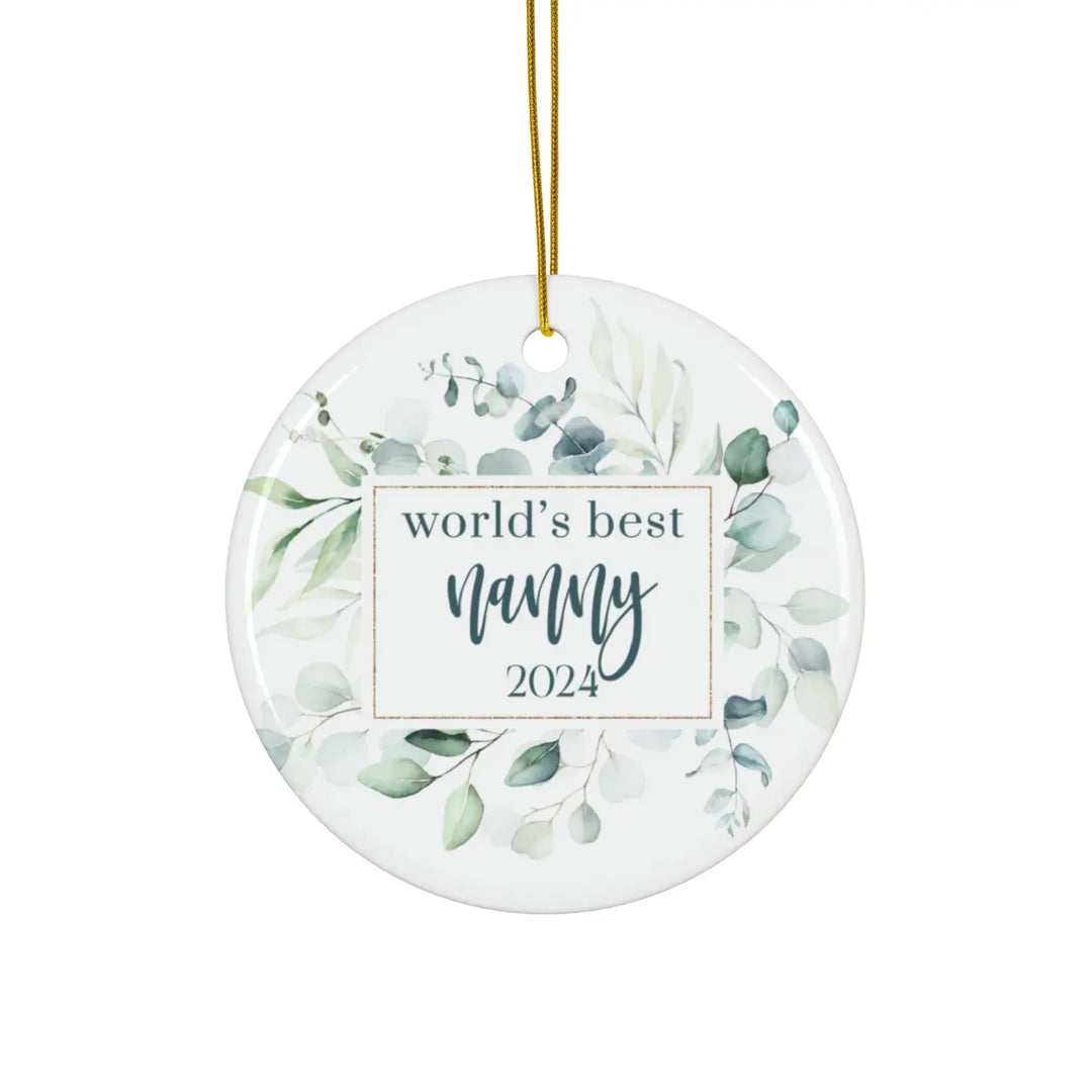 Greenery world’s best nanny ceramic ornament 4 shapes - custom christmas decorations tree - perfect heirloom