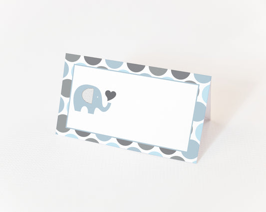 Blue & Grey Elephant Place Cards (25-Pack)