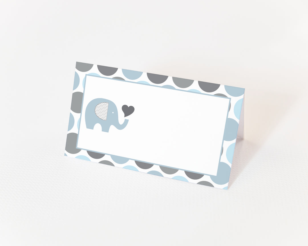 Blue & Grey Elephant Place Cards (25-Pack) - Paper Clever Party