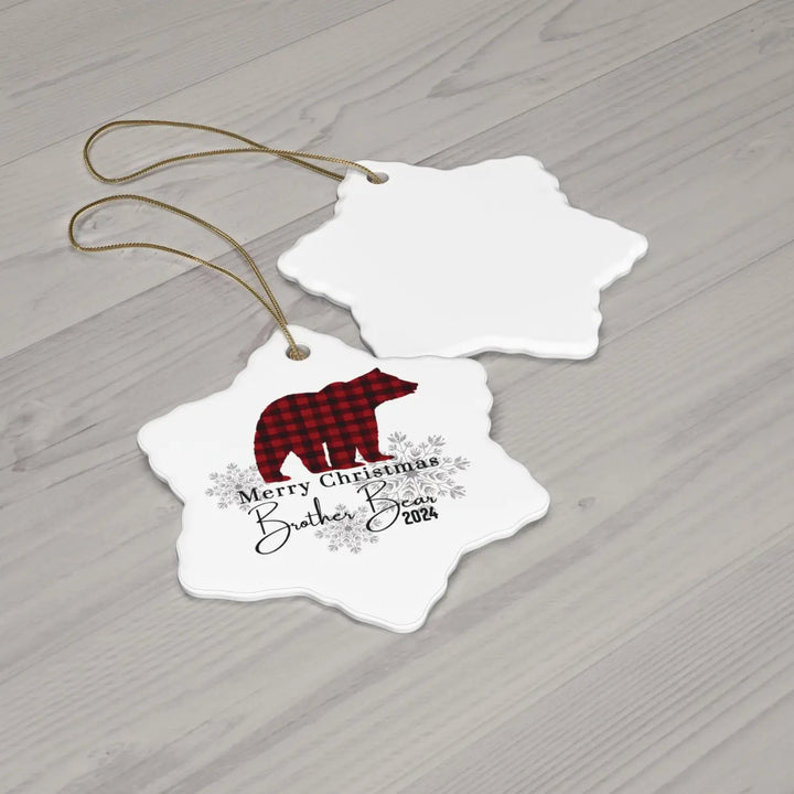 Ceramic ornaments brother bear red and black lumberjack christmas decoration set rustic holiday tree decor personalized