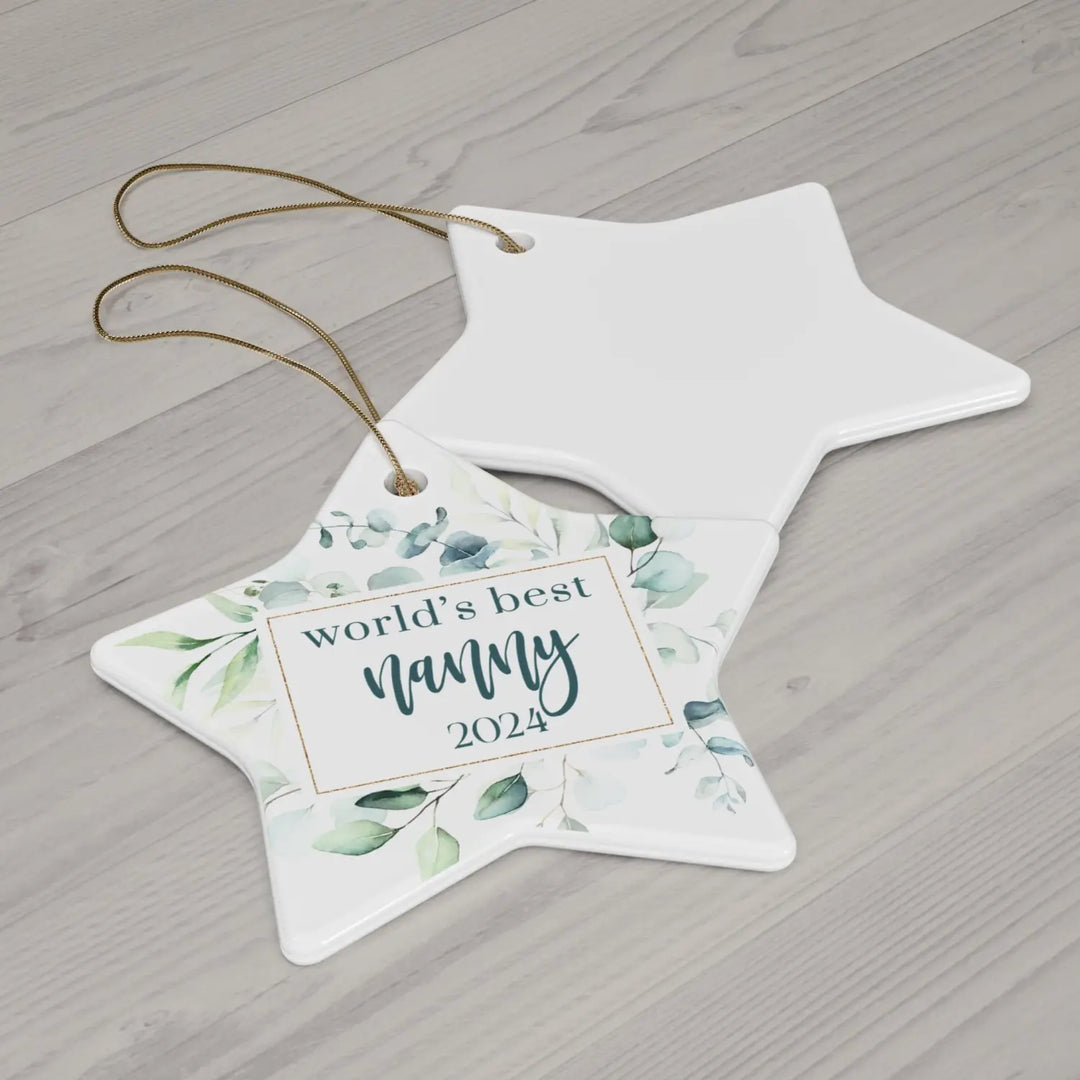 Greenery world’s best nanny ceramic ornament 4 shapes - custom christmas decorations tree - perfect heirloom