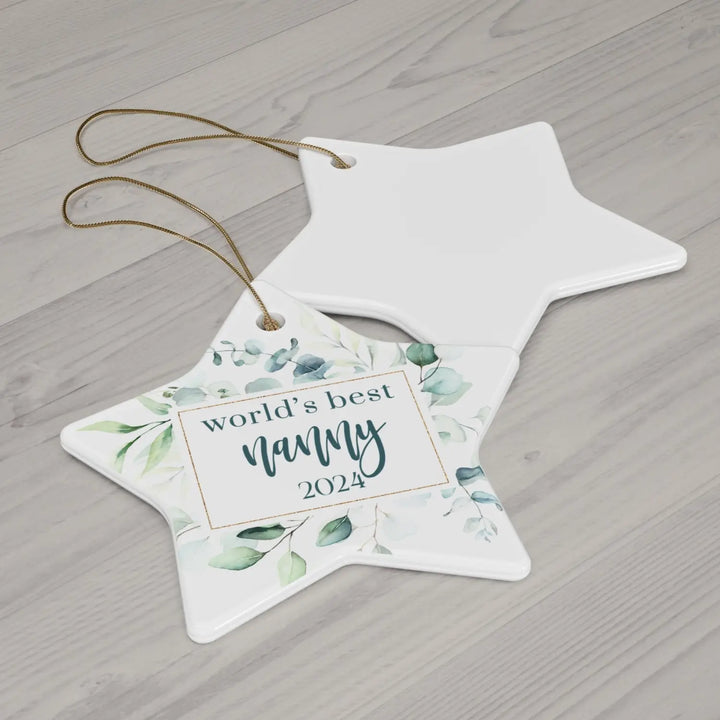 Greenery world’s best nanny ceramic ornament 4 shapes - custom christmas decorations tree - perfect heirloom