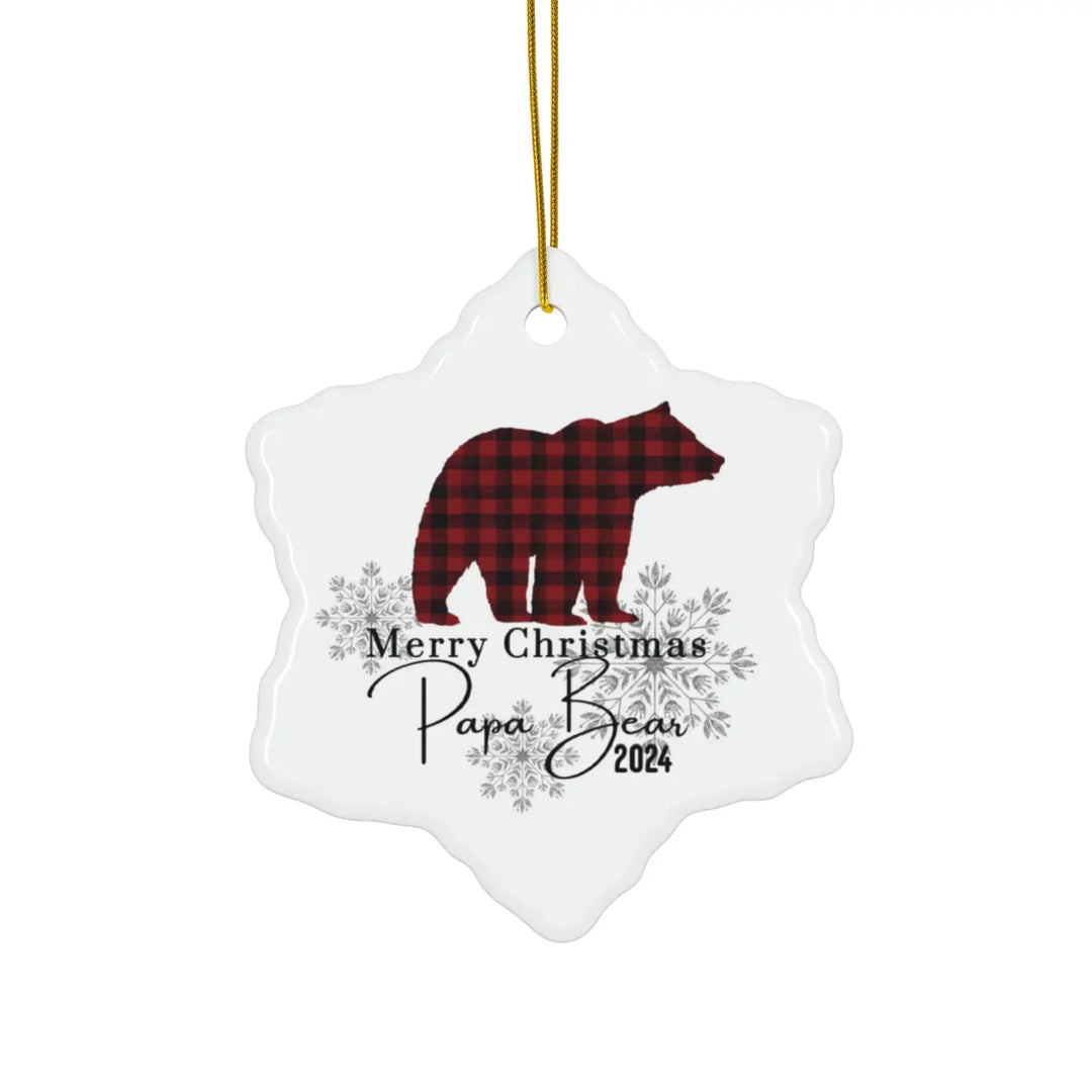 Ceramic ornament papa bear lumberjack design christmas decoration holiday decor family keepsake custom gift - snowflake
