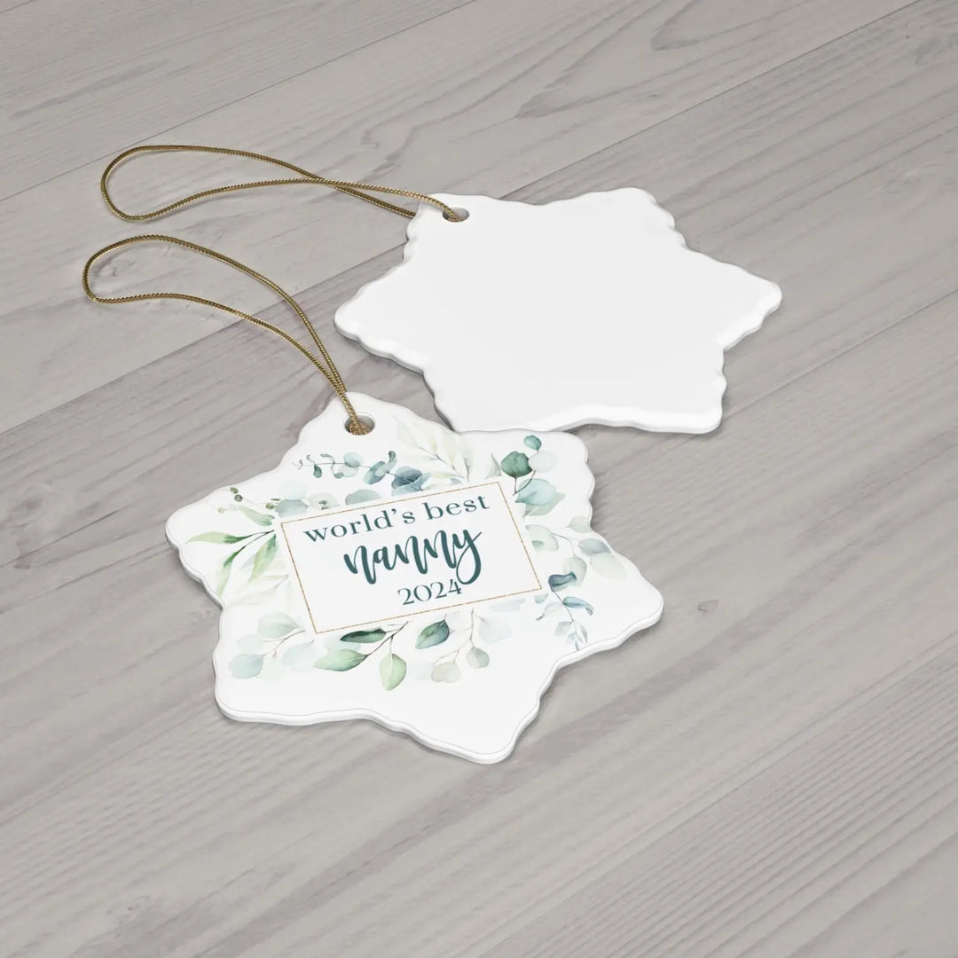 Greenery world’s best nanny ceramic ornament 4 shapes - custom christmas decorations tree - perfect heirloom