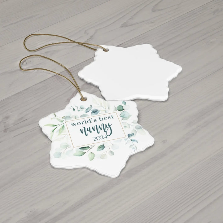 Greenery world’s best nanny ceramic ornament 4 shapes - custom christmas decorations tree - perfect heirloom