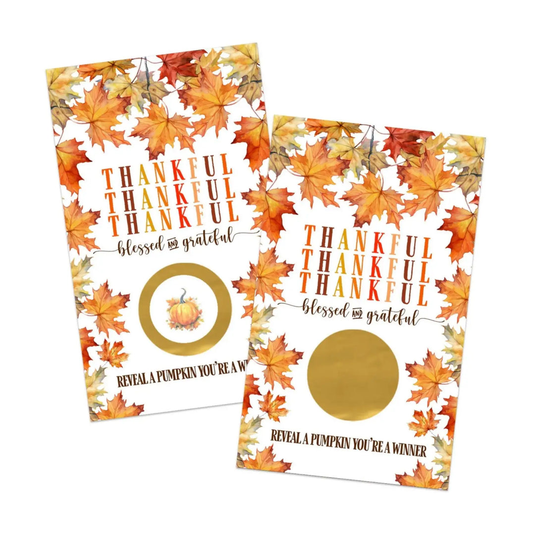 Thanksgiving Scratch Off Game for Showers, Friendsgiving Dinner, Raffle Tickets Groups, Pumpkin and Leaves Party Favors, 30 Pack