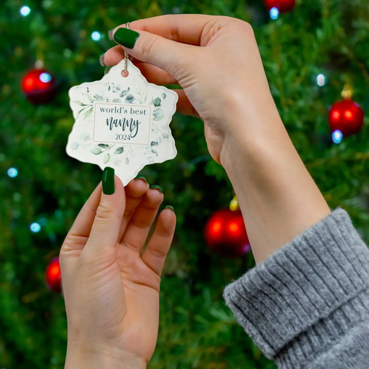 Greenery world’s best nanny ceramic ornament 4 shapes - custom christmas decorations tree - perfect heirloom