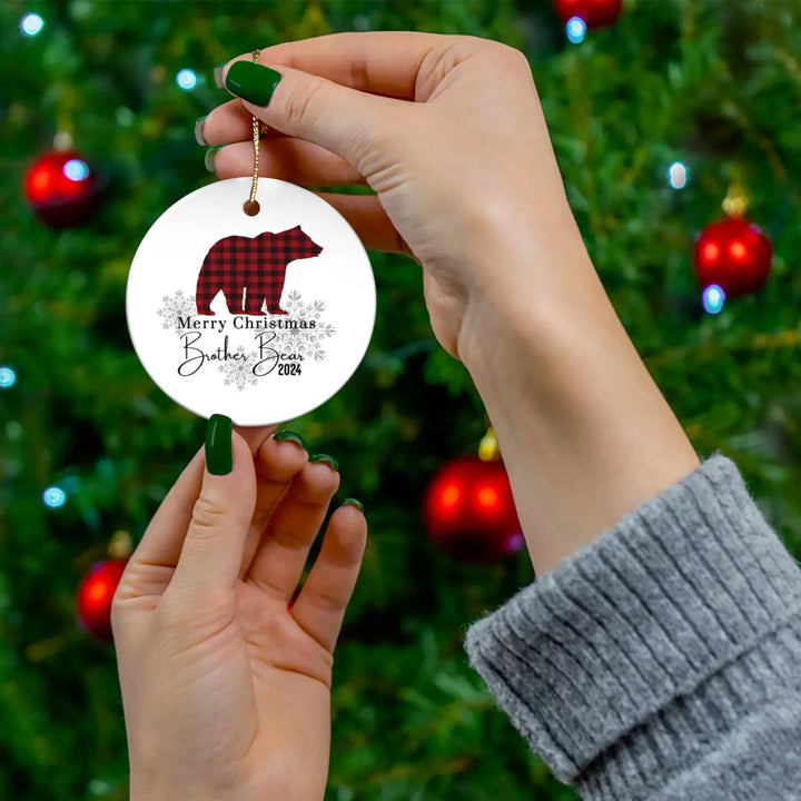 Ceramic ornaments brother bear red and black lumberjack christmas decoration set rustic holiday tree decor personalized