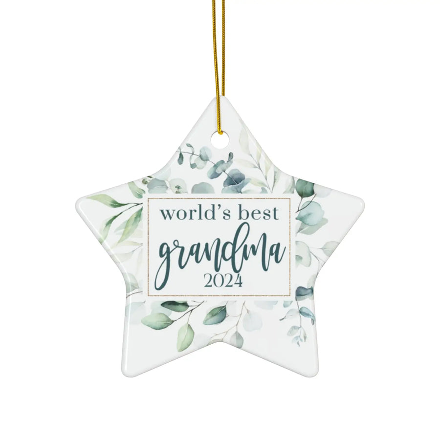 Greenery world’s best grandma ceramic ornament 4 shapes - custom christmas decorations for a hip traditional tree