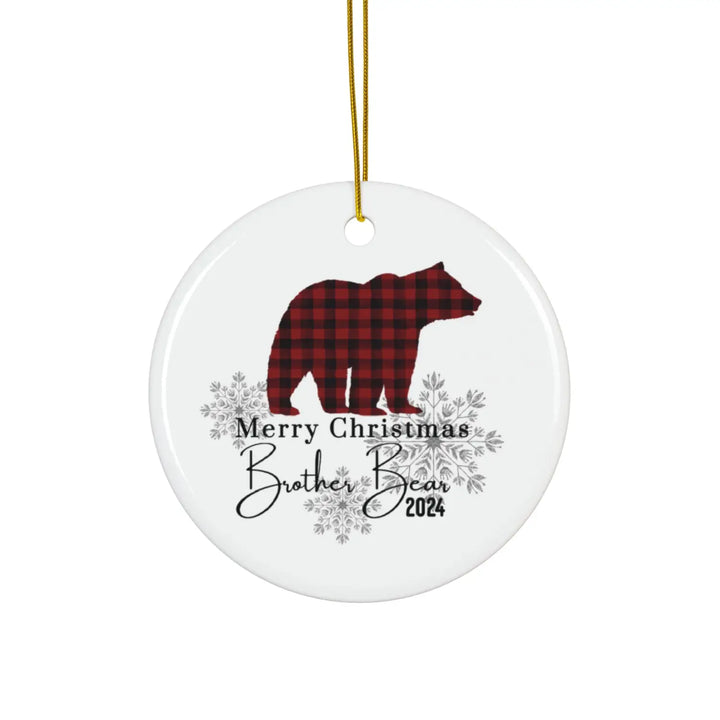 Ceramic ornaments brother bear red and black lumberjack christmas decoration set rustic holiday tree decor personalized