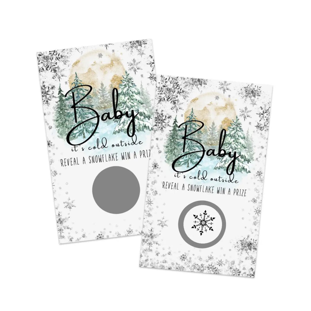 Winter Wonderland Baby Shower Games for Girls or Boys - 30 Cards - Fun Scratch Off Game Guest Activities to Win Prizes, Rustic Snowflake Party Theme Favors and Ideas