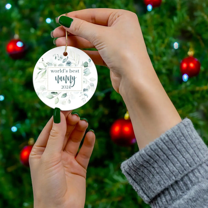Greenery world’s best nanny ceramic ornament 4 shapes - custom christmas decorations tree - perfect heirloom