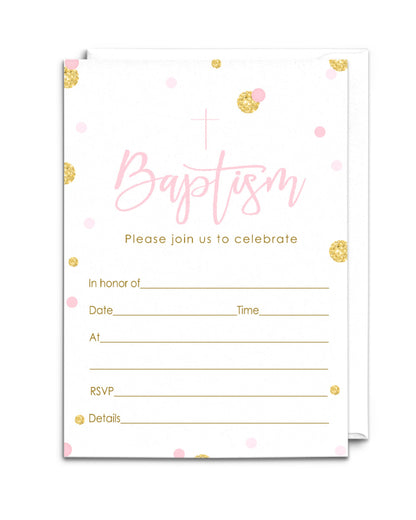 Pink & Gold Baptism Invites - 25ct, Girls’ Christening, 4x6