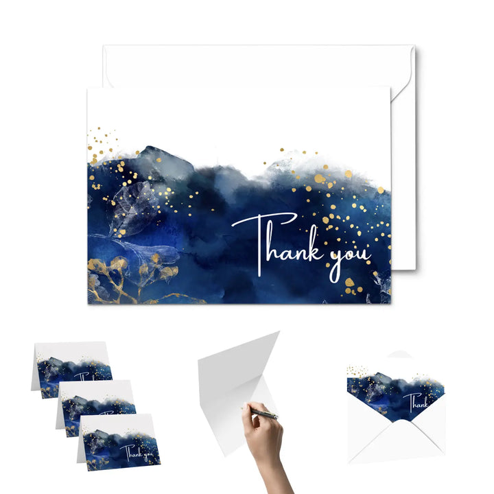 25-Pack Blue Watercolor Thank You Cards - Elegant Notecards for Weddings, Bridal Showers & Special Occasions with Envelopes - Paper Clever Party