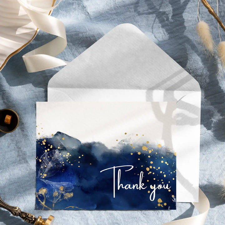 25-Pack Blue Watercolor Thank You Cards - Elegant Notecards for Weddings, Bridal Showers & Special Occasions with Envelopes - Paper Clever Party