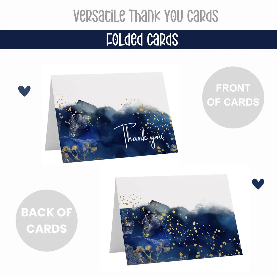 25-Pack Blue Watercolor Thank You Cards - Elegant Notecards for Weddings, Bridal Showers & Special Occasions with Envelopes - Paper Clever Party