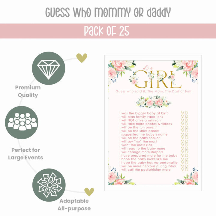 25-Pack Oh Girl Baby Shower Word Scramble Game Cards - Rustic Flower Theme with Blush Gold Accents - Paper Clever Party