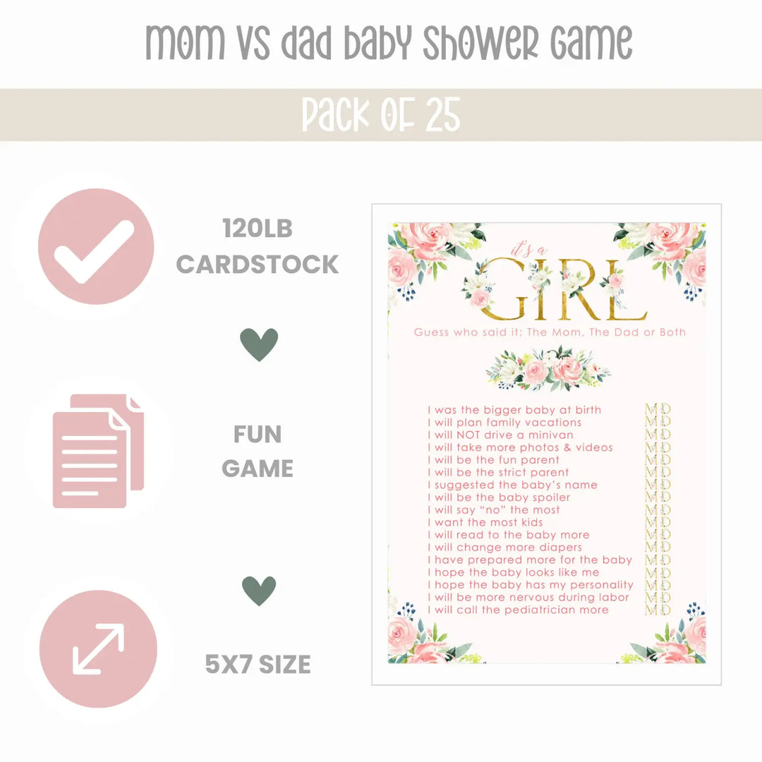 25-Pack Oh Girl Baby Shower Word Scramble Game Cards - Rustic Flower Theme with Blush Gold Accents - Paper Clever Party