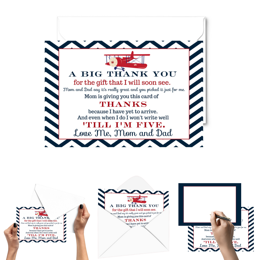 25-Pack Airplane Baby Shower Thank You Cards for Boys - Personalized Notecards with Envelopes - Paper Clever Party