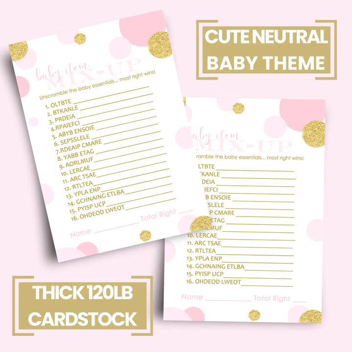 Rose Gold Baby Shower Games for Girls - 25 Cards, Fun Word Scramble Activities for Guests, Twinkle Little Star Themes