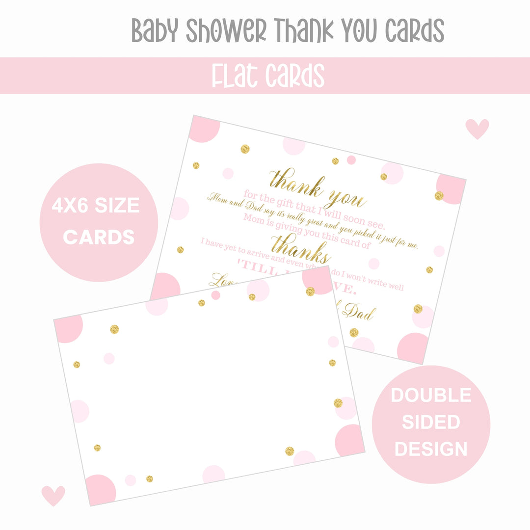 Pink and Gold Thank You Cards for Baby Girl Shower – Personalized Notecards (Pack of 25) - Paper Clever Party