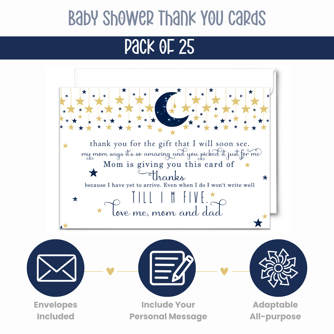 Twinkle Little Star Thank You Cards for Boys – Notecards with Envelopes (Pack of 25) - Paper Clever Party