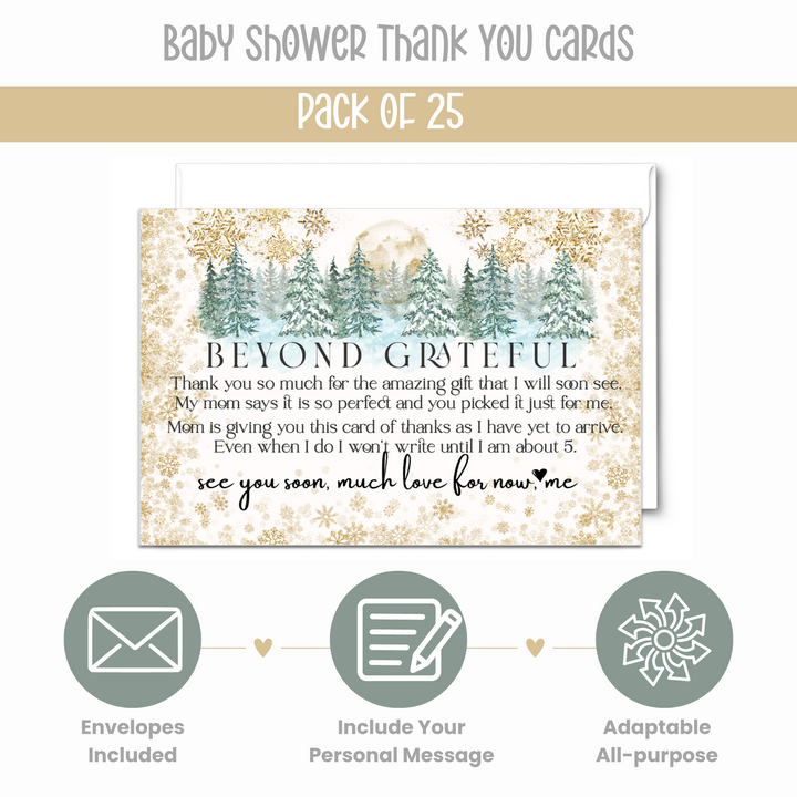 Baby Shower Thank You Cards – Winter Wonderland Notecards with Envelopes (Pack of 25) - Paper Clever Party