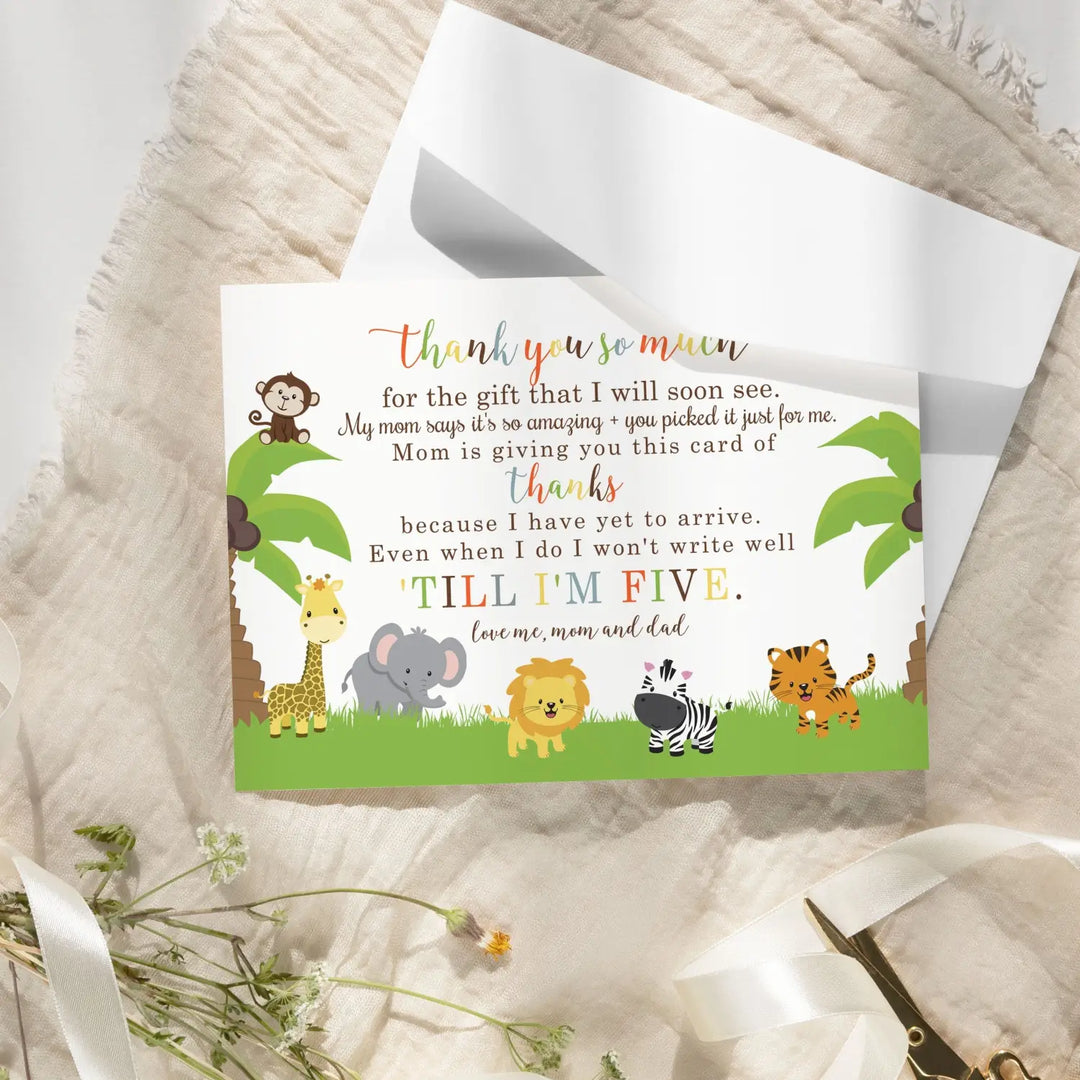 Cute Jungle Baby Shower Thank You Cards – Personalized Notecards (Pack of 25)