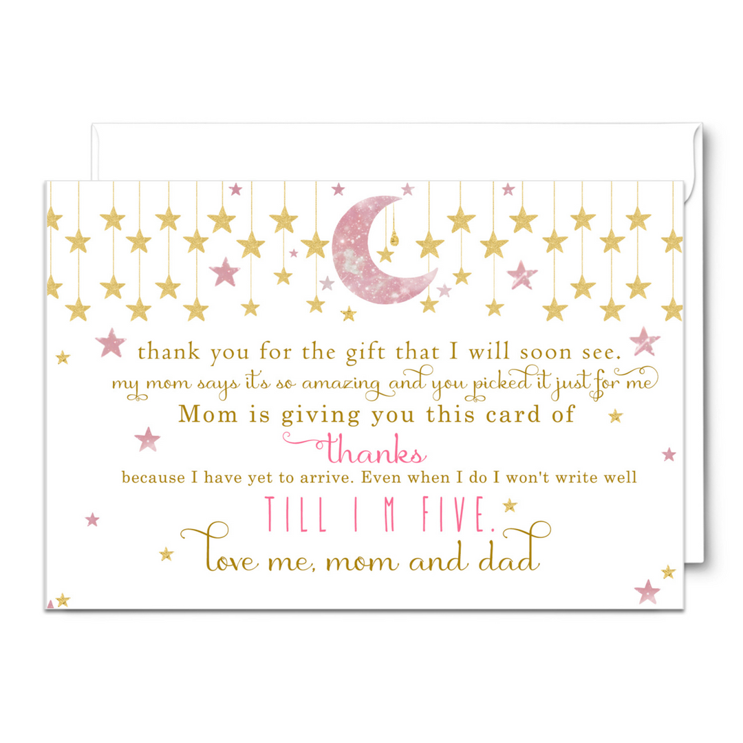 Twinkle Little Star Thank You Cards for Girls – Pink and Gold Notecards (Pack of 25) - Paper Clever Party