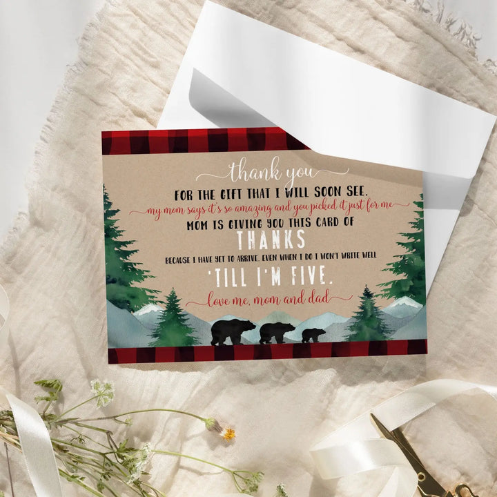 Lumberjack Boys Thank You Cards for Baby Shower – Notecards with Envelopes (Pack of 25)