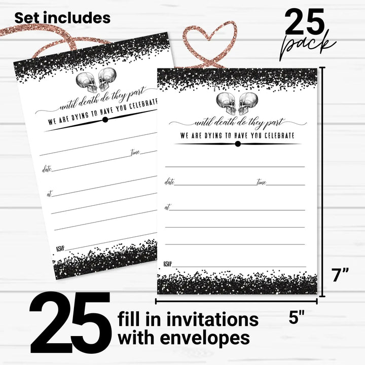 Gothic skull halloween party invites - 25ct black & white 5x7 - invitations