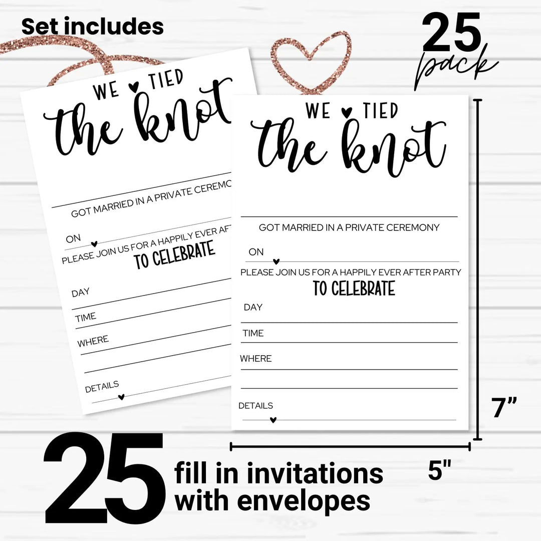 Happily Ever After Wedding Invitations, 25 Pack, Modern Black & White, 5x7 Blank Cards with Envelopes