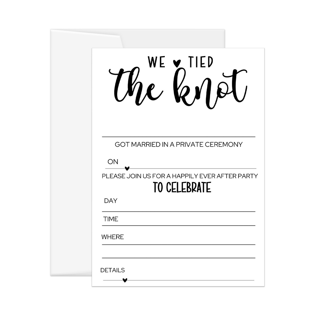 Happily Ever After Wedding Invitations, 25 Pack, Modern Black & White, 5x7 Blank Cards with Envelopes - Paper Clever Party