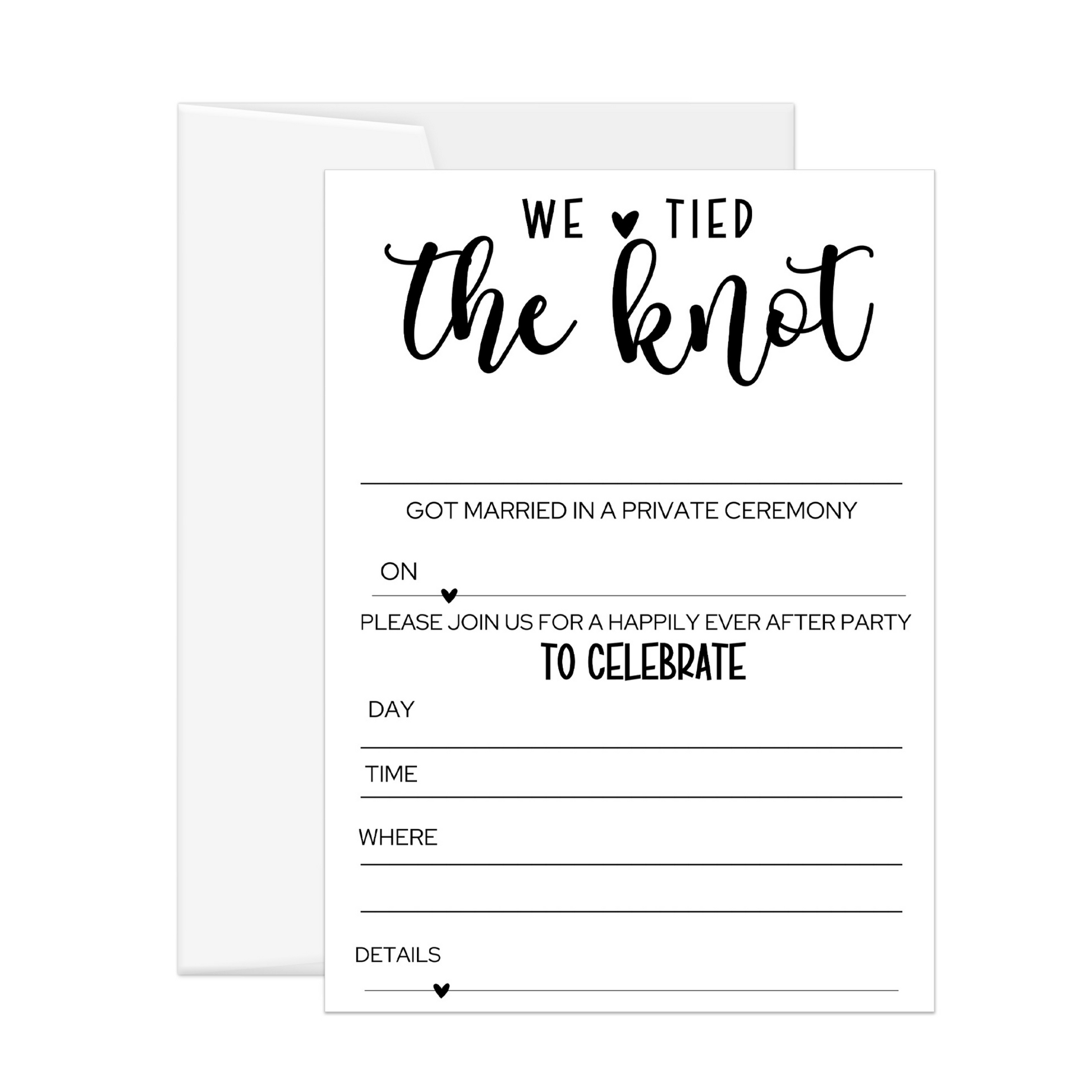 Happily Ever After Wedding Invitations, 25 Pack, Modern Black & White, 5x7 Blank Cards with Envelopes - Paper Clever Party