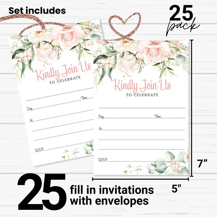 Blush Blooms Event Invites - 25ct, Rustic Floral, 5x7