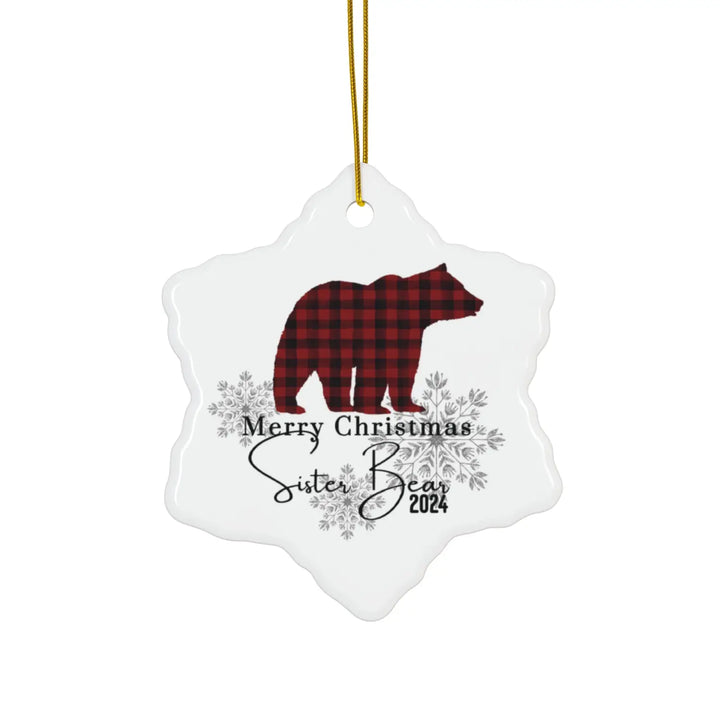 Brother bear lumberjack ceramic ornament 4 shapes - custom christmas decorations for a hip traditional or funky tree
