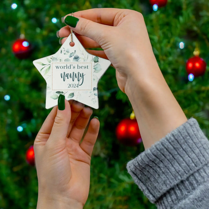 Greenery world’s best nanny ceramic ornament 4 shapes - custom christmas decorations tree - perfect heirloom