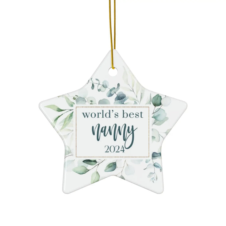 Greenery world’s best nanny ceramic ornament 4 shapes - custom christmas decorations tree - perfect heirloom