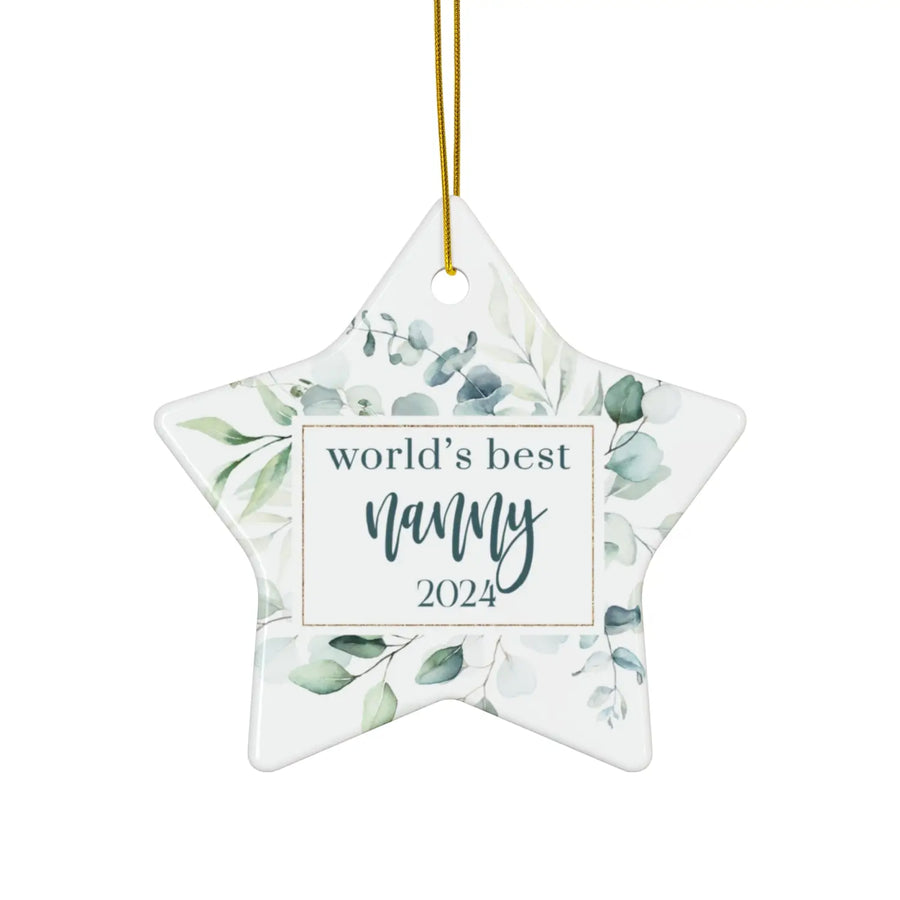 Greenery world’s best nanny ceramic ornament 4 shapes - custom christmas decorations tree - perfect heirloom