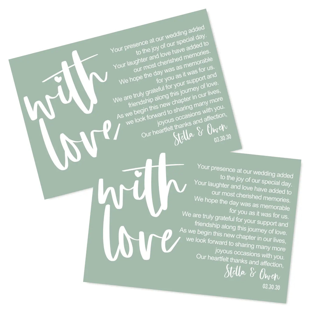 Customizable wedding thank you place setting cards - personalize with newlyweds names & date - choose your pack size