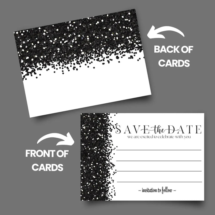 Black and White Save the Date Cards with Envelopes - 25 Pack Gothic Glam Skull All Occasion Invitations for Weddings, Birthdays & Graduations - 3.5x5