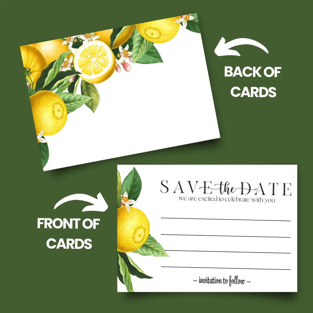 Lemon-Greenery Save the Date Cards (25 Pack) - Elegant Invitations with Envelopes for All Occasions - 3.5x5