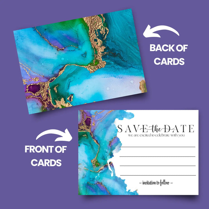 Teal and Purple Save the Date Cards with Envelopes - 25 Pack Modern Watercolor All Occasion Invitations for Weddings, Birthdays & Graduations - 3.5x5 Elegant Design