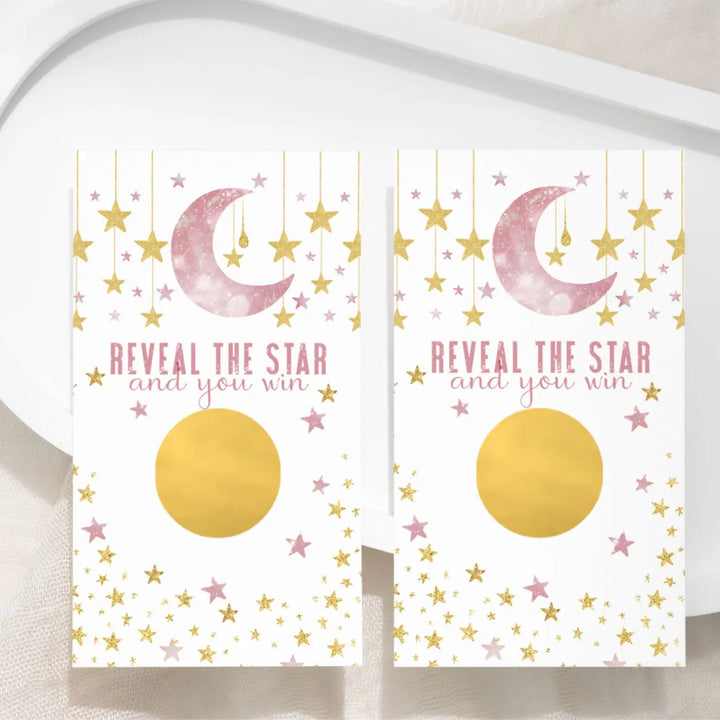 30-Pack Twinkle Little Star Scratch Off Cards for Girls Baby Shower - Pink & Gold Celestial-Themed Party Favors with Moon and Stars - Paper Clever Party